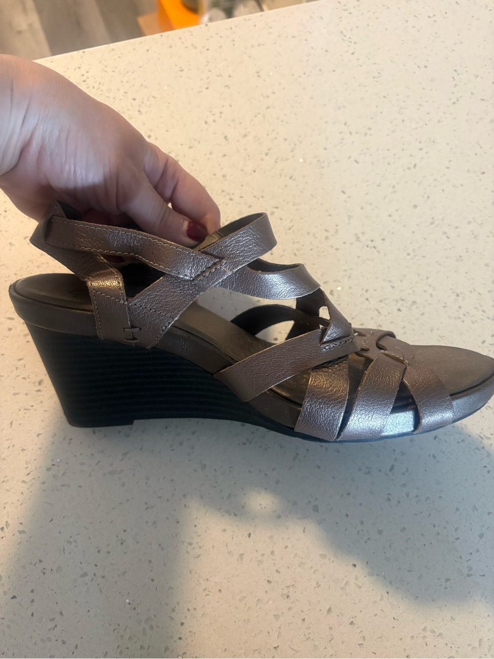 Clarks Women's Metallic Brown Strappy Wedge Sandals - Picture 3 of 5